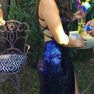 Blue sequined prom dress